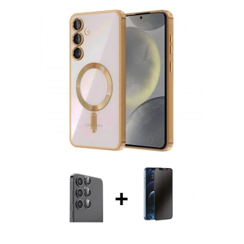 MARSİLYAN™- Galaxy A16 5G Kılıf Nova Işık Özel Seri - Siyah 3D Antistatik Hayalet Cam Ekran Koruyucu + Raze Metal Kamera Lens - SH