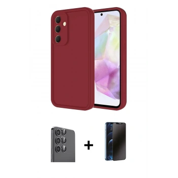 MARSİLYAN™- Galaxy A16 5G Kılıf Yankı Yansıma Özel Seri - Siyah 3D Antistatik Hayalet Cam Ekran Koruyucu + Raze Metal Kamera Lens - SH