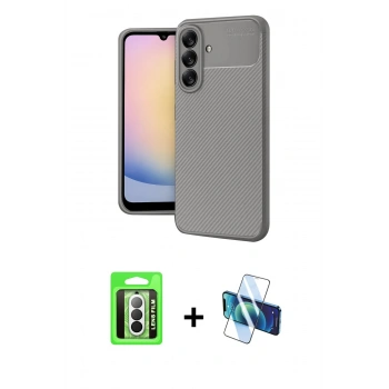 MARSİLYAN™- Galaxy A17 5G Kılıf Eksen Form Prime - Siyah 3D Antistatik Seramik Nano Ekran Koruyucu + Raze Metal Kamera Lens - GS
