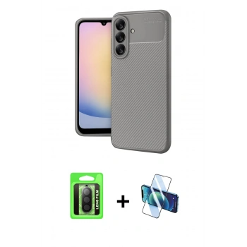 MARSİLYAN™- Galaxy A17 5G Kılıf Eksen Form Prime - Siyah 3D Antistatik Seramik Nano Ekran Koruyucu + Raze Metal Kamera Lens - SH