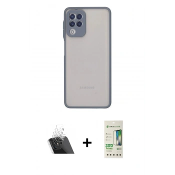 MARSİLYAN™- Galaxy A22 Kılıf Ahenk Çizgi Serisi - Siyah 20D Premium Cam Ekran Koruyucu + Kamera Lens Koruma Cam - SF