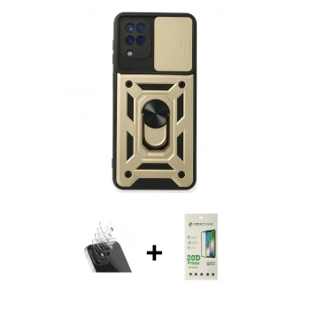 MARSİLYAN™- Galaxy A22 Kılıf Ahenk Klasik - Siyah 20D Premium Cam Ekran Koruyucu + Kamera Lens Koruma Cam - SF