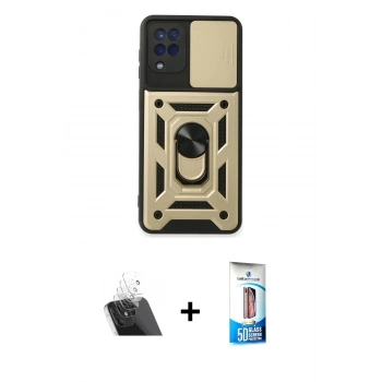 MARSİLYAN™- Galaxy A22 Kılıf Ahenk Klasik - Siyah 5D Eko Cam Ekran Koruyucu + Kamera Lens Koruma Cam - SF