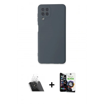 MARSİLYAN™- Galaxy A22 Kılıf Ahenk Serisi - Şeffaf Temperli Cam Ekran Koruyucu + Kamera Lens Koruma Cam - SF