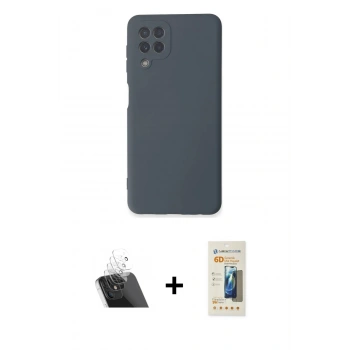 MARSİLYAN™- Galaxy A22 Kılıf Ahenk Serisi - Siyah 6D Mat Seramik Hayalet Nano Ekran Koruyucu + Kamera Lens Koruma Cam - SF