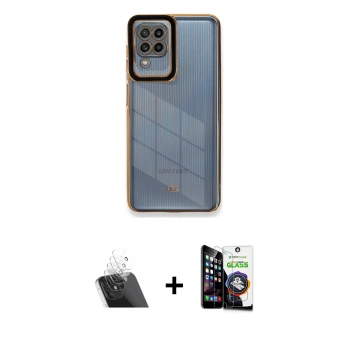 MARSİLYAN™- Galaxy A22 Kılıf Çekirdek Klasik Serisi - Şeffaf Temperli Cam Ekran Koruyucu + Kamera Lens Koruma Cam - SF
