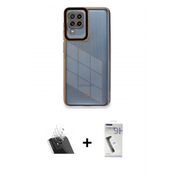 MARSİLYAN™- Galaxy A22 Kılıf Çekirdek Klasik Serisi - Şeffaf Uv Polymer Nano Ekran Koruyucu + Kamera Lens Koruma Cam - SF