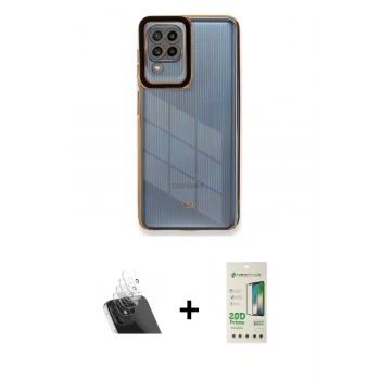 MARSİLYAN™- Galaxy A22 Kılıf Çekirdek Klasik Serisi - Siyah 20D Premium Cam Ekran Koruyucu + Kamera Lens Koruma Cam - SF