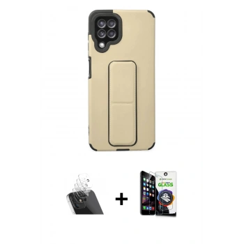 MARSİLYAN™- Galaxy A22 Kılıf Çekirdek Yansıma - Şeffaf Temperli Cam Ekran Koruyucu + Kamera Lens Koruma Cam - SF
