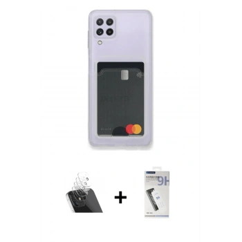 MARSİLYAN™- Galaxy A22 Kılıf Doruk Klasik Koleksiyonu - Şeffaf Uv Polymer Nano Ekran Koruyucu + Kamera Lens Koruma Cam - SF