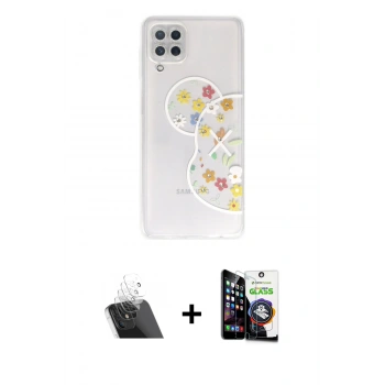 MARSİLYAN™- Galaxy A22 Kılıf Eksen Asil Prime - Şeffaf Temperli Cam Ekran Koruyucu + Kamera Lens Koruma Cam - SF