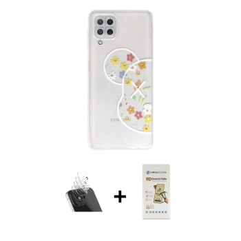 MARSİLYAN™- Galaxy A22 Kılıf Eksen Asil Prime - Siyah Mat Seramik Nano Ekran Koruyucu + Kamera Lens Koruma Cam - SF
