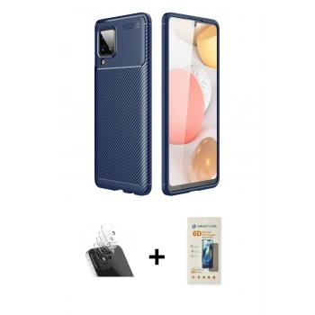 MARSİLYAN™- Galaxy A22 Kılıf Eksen Form Prime - Siyah 6D Mat Seramik Hayalet Nano Ekran Koruyucu + Kamera Lens Koruma Cam - SF