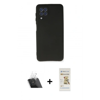 MARSİLYAN™- Galaxy A22 Kılıf Kozmos Yansıma Özel Seri - Siyah Mat Seramik Nano Ekran Koruyucu + Kamera Lens Koruma Cam - SF