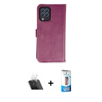 MARSİLYAN™- Galaxy A22 Kılıf Siluet Işık Serisi - Siyah 5D Eko Cam Ekran Koruyucu + Kamera Lens Koruma Cam - SF