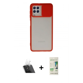 MARSİLYAN™- Galaxy A22 Kılıf Vadi Çizgi - Siyah 20D Premium Cam Ekran Koruyucu + Kamera Lens Koruma Cam - SF