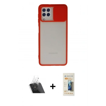 MARSİLYAN™- Galaxy A22 Kılıf Vadi Çizgi - Siyah 6D Mat Seramik Hayalet Nano Ekran Koruyucu + Kamera Lens Koruma Cam - SF