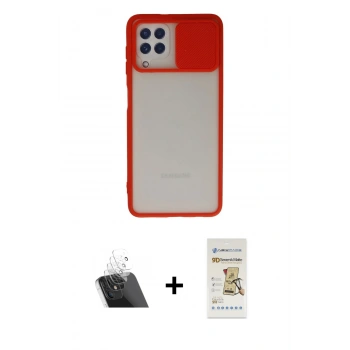 MARSİLYAN™- Galaxy A22 Kılıf Vadi Çizgi - Siyah Mat Seramik Nano Ekran Koruyucu + Kamera Lens Koruma Cam - SF