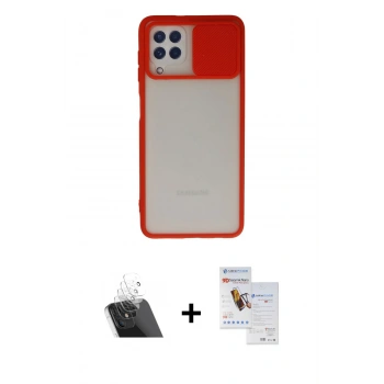 MARSİLYAN™- Galaxy A22 Kılıf Vadi Çizgi - Siyah Seramik Nano Ekran Koruyucu + Kamera Lens Koruma Cam - SF