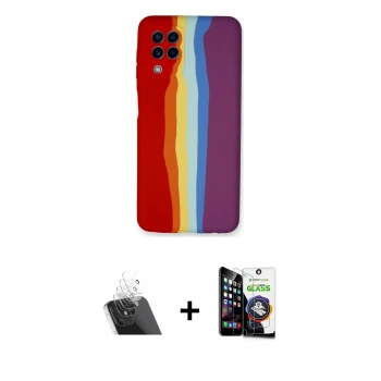 MARSİLYAN™- Galaxy A22 Kılıf Yadigar Çizgi - Şeffaf Temperli Cam Ekran Koruyucu + Kamera Lens Koruma Cam - SF