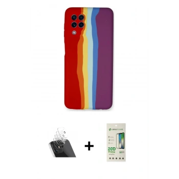 MARSİLYAN™- Galaxy A22 Kılıf Yadigar Çizgi - Siyah 20D Premium Cam Ekran Koruyucu + Kamera Lens Koruma Cam - SF