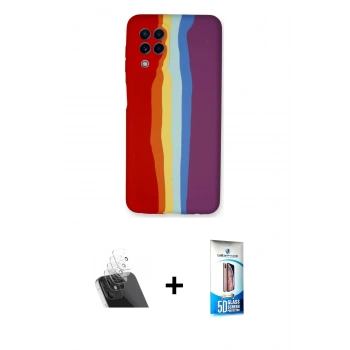 MARSİLYAN™- Galaxy A22 Kılıf Yadigar Çizgi - Siyah 5D Eko Cam Ekran Koruyucu + Kamera Lens Koruma Cam - SF