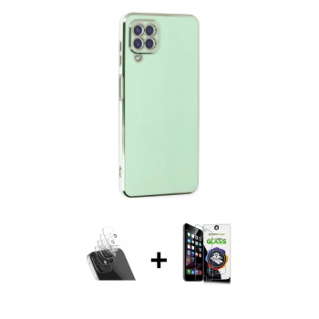 MARSİLYAN™- Galaxy A22 Kılıf Yankı Serisi - Şeffaf Temperli Cam Ekran Koruyucu + Kamera Lens Koruma Cam - SF
