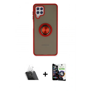 MARSİLYAN™- Galaxy A22 Kılıf Yörünge Çizgi - Şeffaf Temperli Cam Ekran Koruyucu + Kamera Lens Koruma Cam - SF