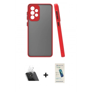 MARSİLYAN™- Galaxy A23 4G Kılıf Ahenk Çizgi Serisi - Şeffaf Pasifik Cam Ekran Koruyucu + Kamera Lens Koruma Cam - SF