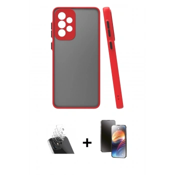 MARSİLYAN™- Galaxy A23 4G Kılıf Ahenk Çizgi Serisi - Siyah 3D Antistatik Mat Seramik Nano Ekran Koruyucu + Kamera Lens Koruma Cam - SF