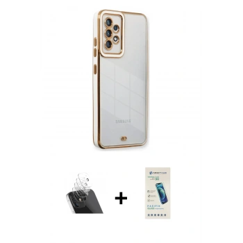 MARSİLYAN™- Galaxy A23 4G Kılıf Çekirdek Klasik Serisi - Şeffaf Pasifik Cam Ekran Koruyucu + Kamera Lens Koruma Cam - SF