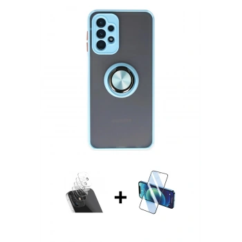 MARSİLYAN™- Galaxy A23 4G Kılıf Yörünge Çizgi - Siyah 3D Antistatik Cam Ekran Koruyucu + Kamera Lens Koruma Cam - SF