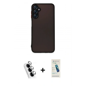 MARSİLYAN™- Galaxy A24 4G Kılıf Ahenk Çizgi Serisi - Şeffaf Pasifik Cam Ekran Koruyucu + Valdez Metal Kamera Lens - GS