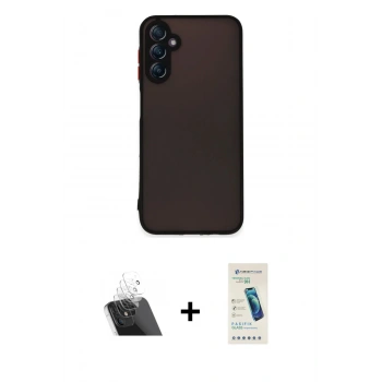 MARSİLYAN™- Galaxy A24 4G Kılıf Ahenk Çizgi Serisi - Şeffaf Pasifik Cam Ekran Koruyucu + Kamera Lens Koruma Cam - SF