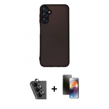 MARSİLYAN™- Galaxy A24 4G Kılıf Ahenk Çizgi Serisi - Siyah 3D Antistatik Mat Seramik Nano Ekran Koruyucu + Valdez Metal Kamera Lens - SH