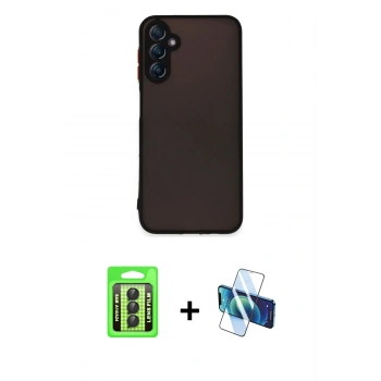 MARSİLYAN™- Galaxy A24 4G Kılıf Ahenk Çizgi Serisi - Siyah 3D Antistatik Seramik Nano Ekran Koruyucu + Raze Metal Kamera Lens - SH