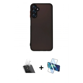 MARSİLYAN™- Galaxy A24 4G Kılıf Ahenk Çizgi Serisi - Siyah 3D Antistatik Seramik Nano Ekran Koruyucu + Kamera Lens Koruma Cam - SF