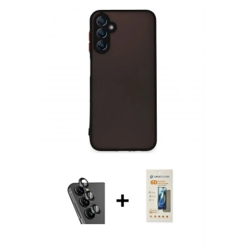MARSİLYAN™- Galaxy A24 4G Kılıf Ahenk Çizgi Serisi - Siyah 6D Mat Seramik Hayalet Nano Ekran Koruyucu + Valdez Metal Kamera Lens - SH
