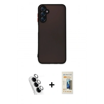MARSİLYAN™- Galaxy A24 4G Kılıf Ahenk Çizgi Serisi - Siyah 6D Mat Seramik Hayalet Nano Ekran Koruyucu + Valdez Metal Kamera Lens - GS
