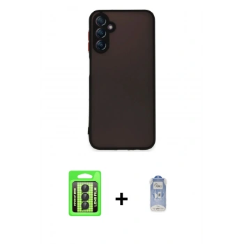 MARSİLYAN™- Galaxy A24 4G Kılıf Ahenk Çizgi Serisi - Siyah Joko Magic 5D Cam + Raze Metal Kamera Lens - SH