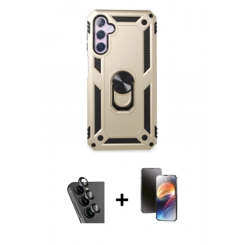 MARSİLYAN™- Galaxy A24 4G Kılıf Ahenk Klasik Koleksiyonu - Siyah 3D Antistatik Mat Seramik Nano Ekran Koruyucu + Valdez Metal Kamera Lens - SH