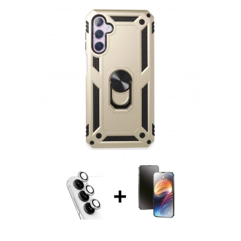 MARSİLYAN™- Galaxy A24 4G Kılıf Ahenk Klasik Koleksiyonu - Siyah 3D Antistatik Mat Seramik Nano Ekran Koruyucu + Valdez Metal Kamera Lens - GS
