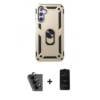 MARSİLYAN™- Galaxy A24 4G Kılıf Ahenk Klasik Koleksiyonu - Siyah 6D Antistatik Mat Seramik Hayalet Nano Ekran Koruyucu + Valdez Metal Kamera Lens - SH
