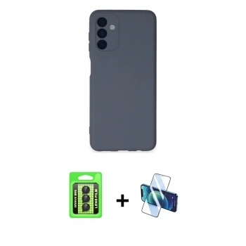 MARSİLYAN™- Galaxy A24 4G Kılıf Ahenk Serisi - Siyah 3D Antistatik Seramik Nano Ekran Koruyucu + Raze Metal Kamera Lens - SH