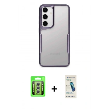 MARSİLYAN™- Galaxy A24 4G Kılıf Akış Çizgi Koleksiyonu - Şeffaf Pasifik Cam Ekran Koruyucu + Raze Metal Kamera Lens - GS