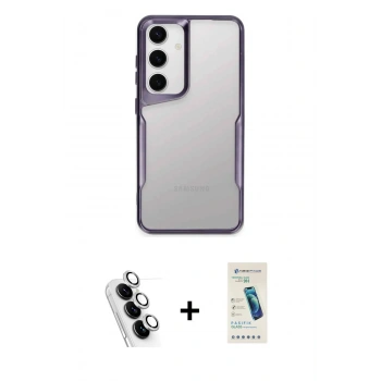 MARSİLYAN™- Galaxy A24 4G Kılıf Akış Çizgi Koleksiyonu - Şeffaf Pasifik Cam Ekran Koruyucu + Valdez Metal Kamera Lens - GS