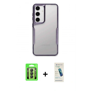 MARSİLYAN™- Galaxy A24 4G Kılıf Akış Çizgi Koleksiyonu - Şeffaf Pasifik Cam Ekran Koruyucu + Raze Metal Kamera Lens - SH