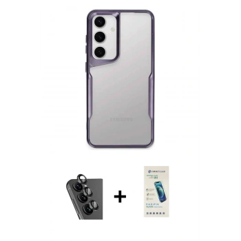 MARSİLYAN™- Galaxy A24 4G Kılıf Akış Çizgi Koleksiyonu - Şeffaf Pasifik Cam Ekran Koruyucu + Valdez Metal Kamera Lens - SH