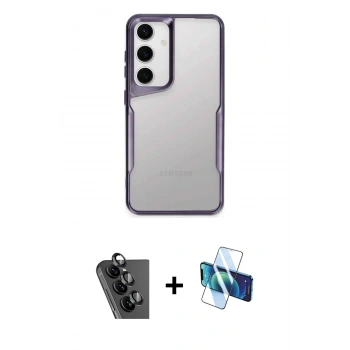 MARSİLYAN™- Galaxy A24 4G Kılıf Akış Çizgi Koleksiyonu - Siyah 3D Antistatik Cam Ekran Koruyucu + Valdez Metal Kamera Lens - SH