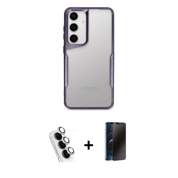MARSİLYAN™- Galaxy A24 4G Kılıf Akış Çizgi Koleksiyonu - Siyah 3D Antistatik Hayalet Cam Ekran Koruyucu + Valdez Metal Kamera Lens - GS